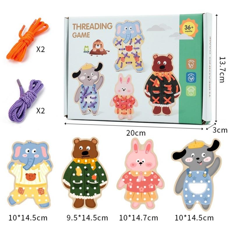 Montessori Animal Threading Wooden Toys Kids Toys Learn Basic Life Skills Teaching Aids Fine Motor Early Educational Toys Gifts