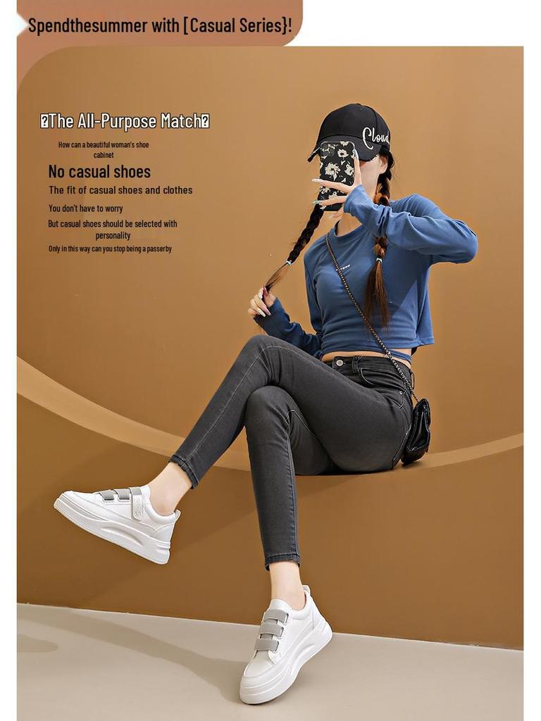 Damen 2024 Herbst Koreanischer Stil Klettverschluss Weiße Sneakers – Atmungsaktiv, Lässig, Sportliche Schuhe