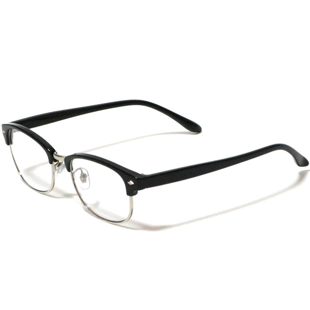 Bercute x Clear Fashion Fashion Clear Slightly and UV Black/Silver Glasses, Non-Prescription Glasses, Glasses, Lenses, Tough, Bad, Men's Women's