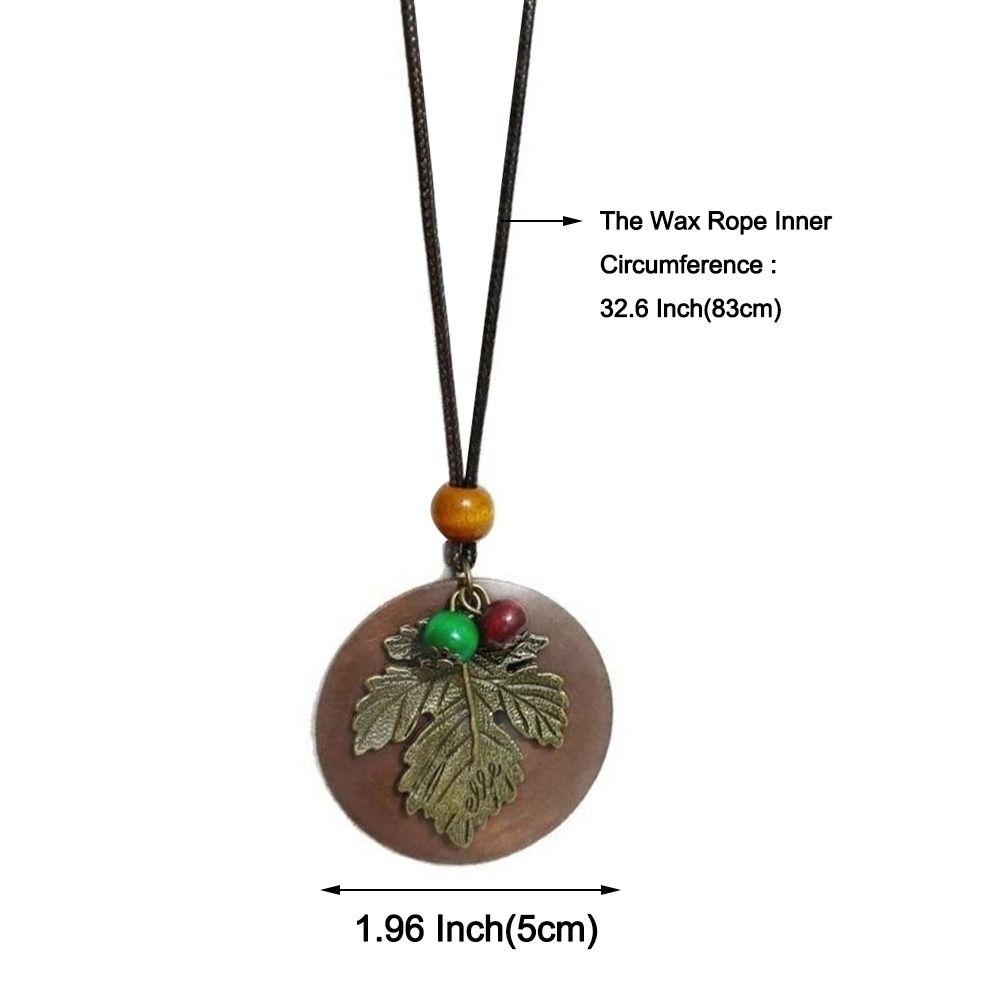 Boho Wooden Pendant Necklace Hollow Leaves Clothing Pendant Vintage Sweater Chain Gifts