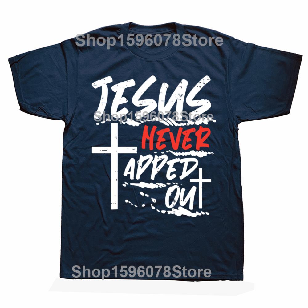Funny Wrestling Jesus Never Tapped Out Christian Wrestle Tshirts Unisex Fashion Casual Tshirt 100 Cotton Loose Oversized T Shirt S