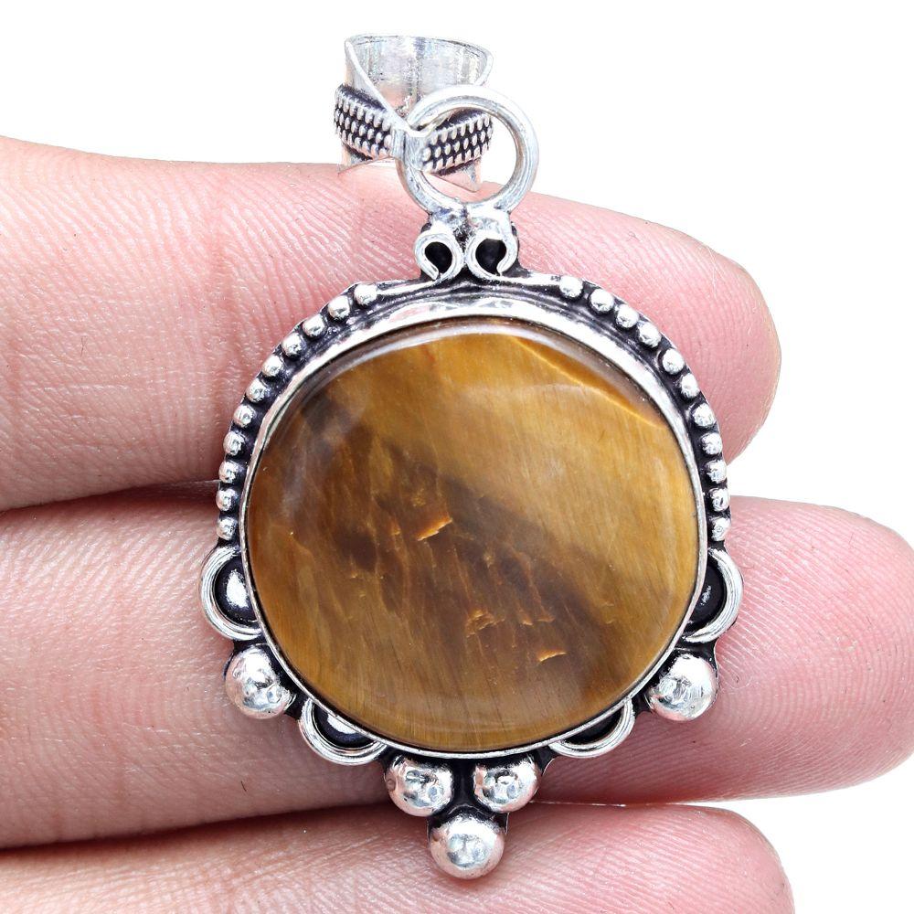 Pendant Tiger's Eye Gemstone Gift For Her Silver Jewelry 1.75"