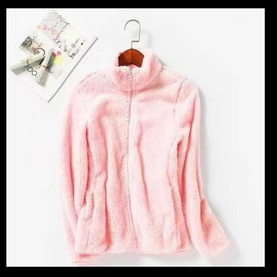 Dubbelsidig fleecejacka Polarfleece Höst och Vinter Plus Fleece Topp Fleece Korall Varm Förtjockad Ståkrage Dragkedja Kofta