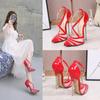 Fashion Roman style gauze sexy crossover strap 16cm pointed toe stiletto heel hollow large heel sandals  women's slippers