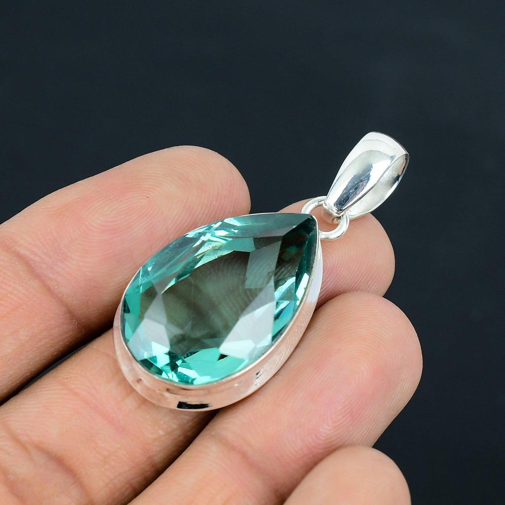 Natural Faceted Blue Topaz Gemstone Pendant, 925 Sterling Silver, Pendant Jewelry, Handmade Silver Pendant Jewelry for Gift, Easter Gift