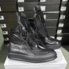 Brand Luxury Designer Men Shoe Quality Casual All Black Leather High Top Sneakers for Woman Trendy Thick Shoelaces Chunky Sole
