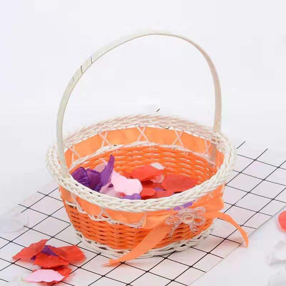 

Корзина для хранения ручной работы, большая вместимость, бамбуковая корзина для цветов, высококачественный контейнер для хранения фруктов оранжевый