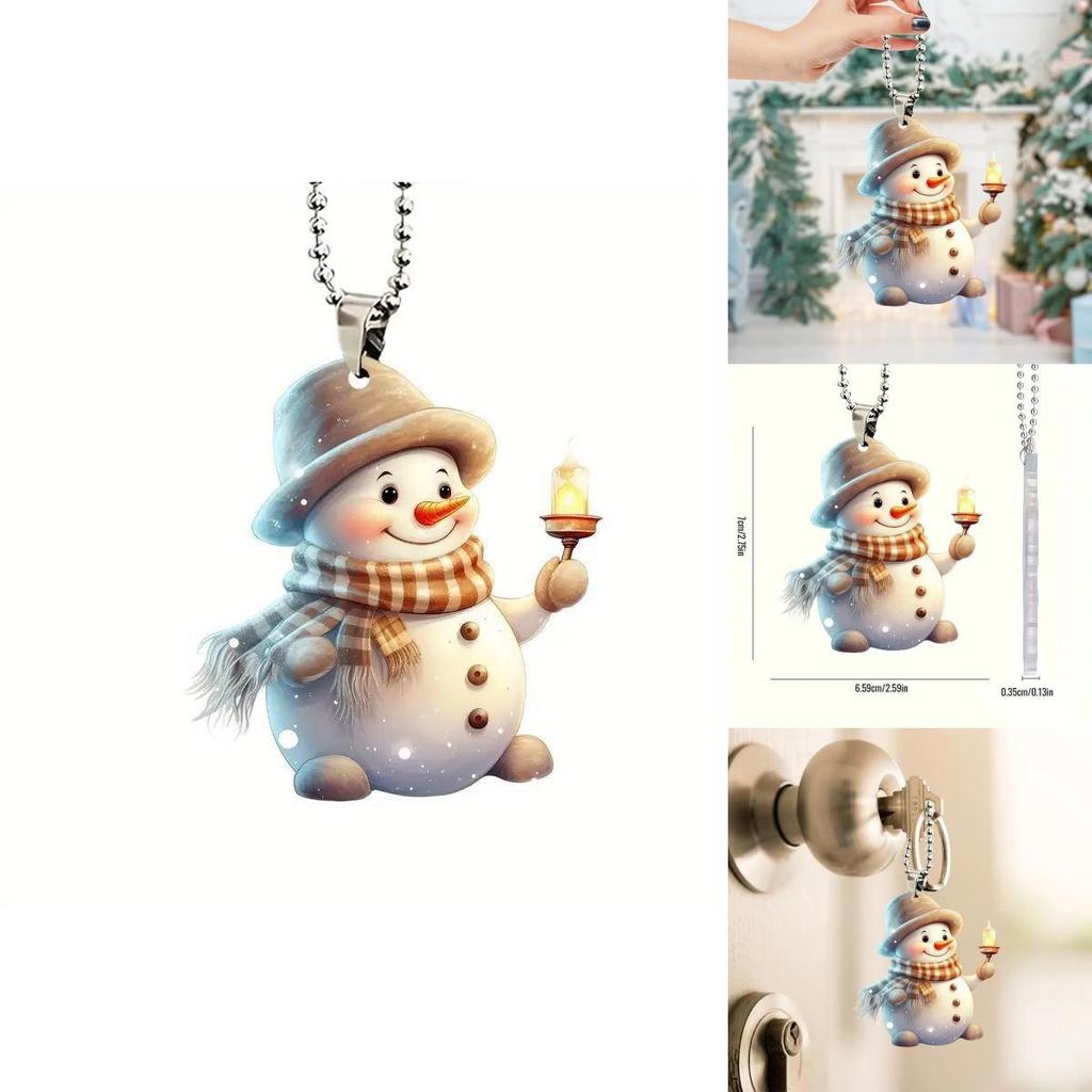 Christmas Cute Handheld Candle Snowman Pattern Acrylic Pendant For Festive Decor