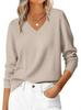 2026 European & American Autumn V-neck Loose Long Sleeve Solid Knit Women's Sweater - Commuting & Versatile