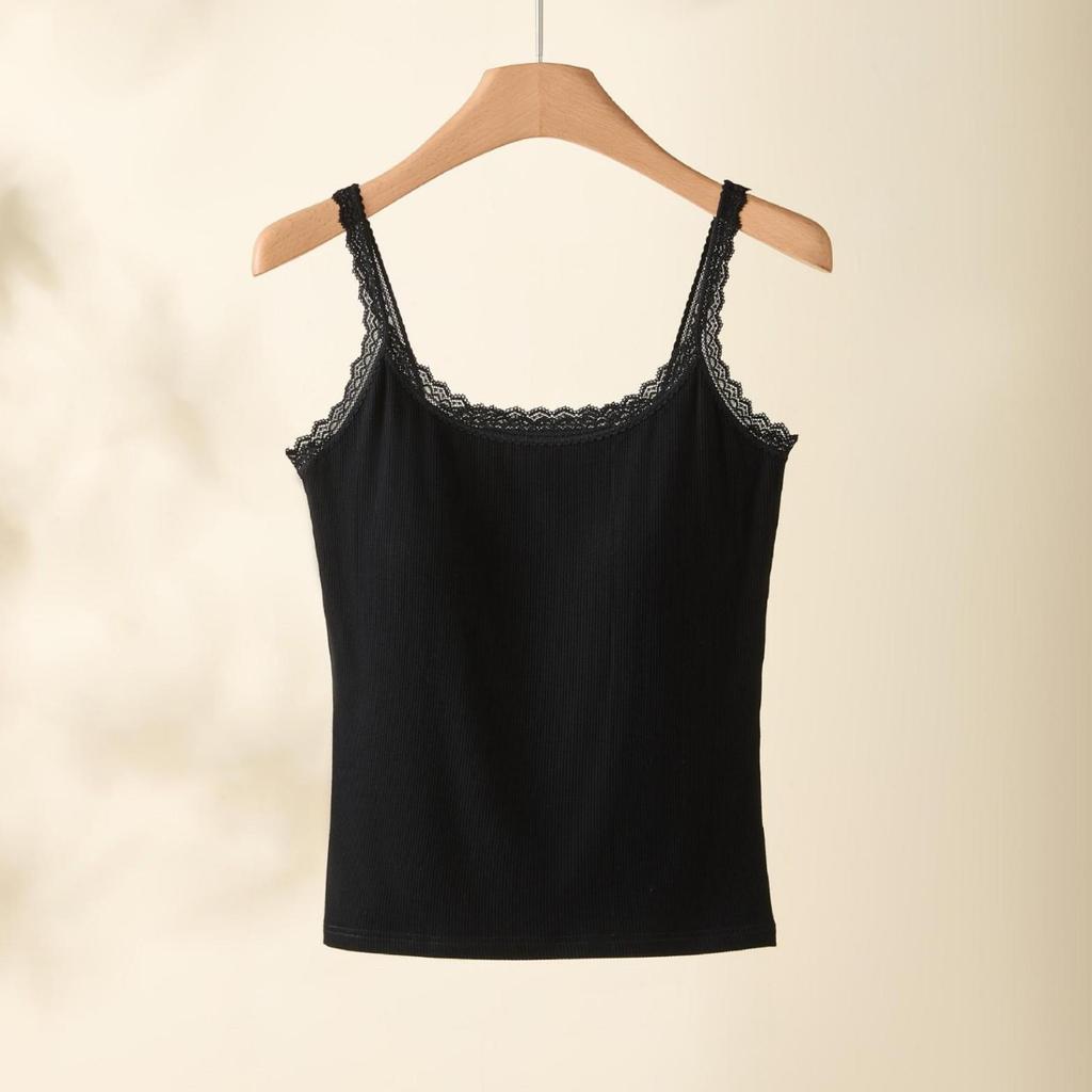 Women's Summer Lace Cotton Camisole with Chest Pads - Thin, Sexy, Versatile Top