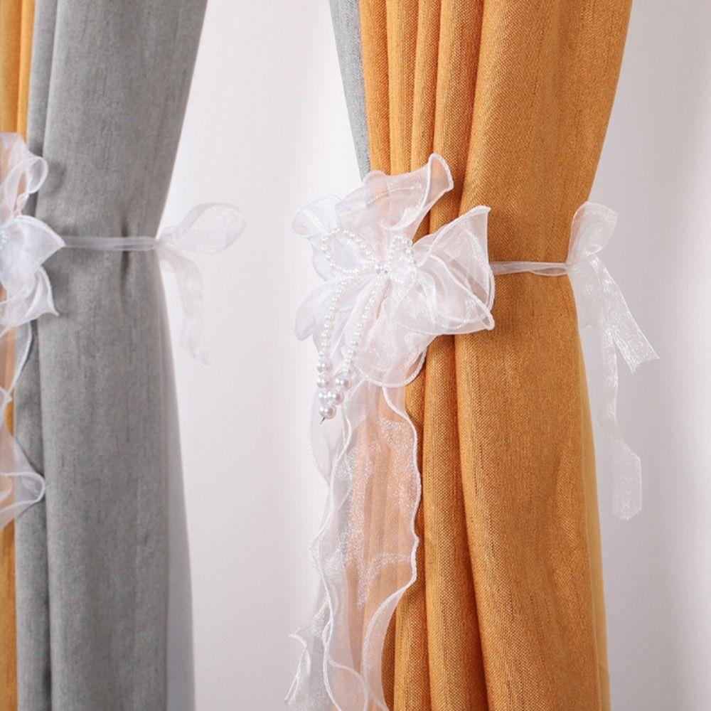 Pearl Bow Design Pearl Bow Curtains Straps Easy To Use Curtains Binding Rope  Home Decor