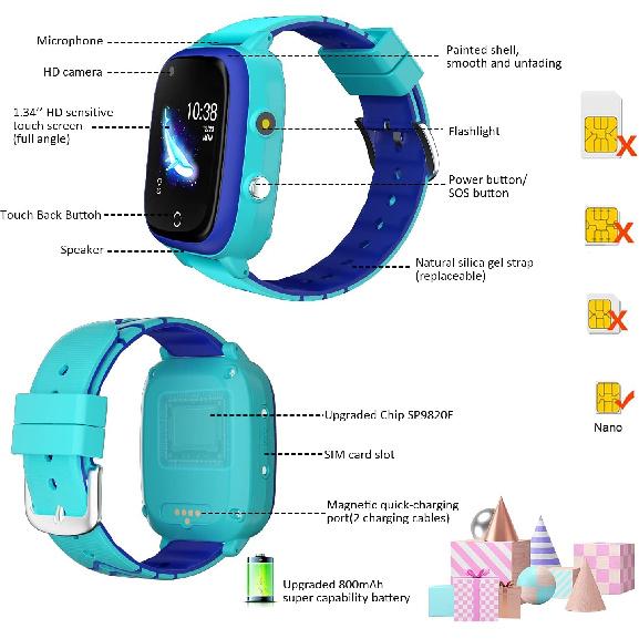 4G Kids Smart Watch, IP67 Waterproof Child Smartwatch with Camera, SOS,GPS Tracker, Video Calling, WiFi, Touch Screen Wrist Watch Phone for Age 3-14