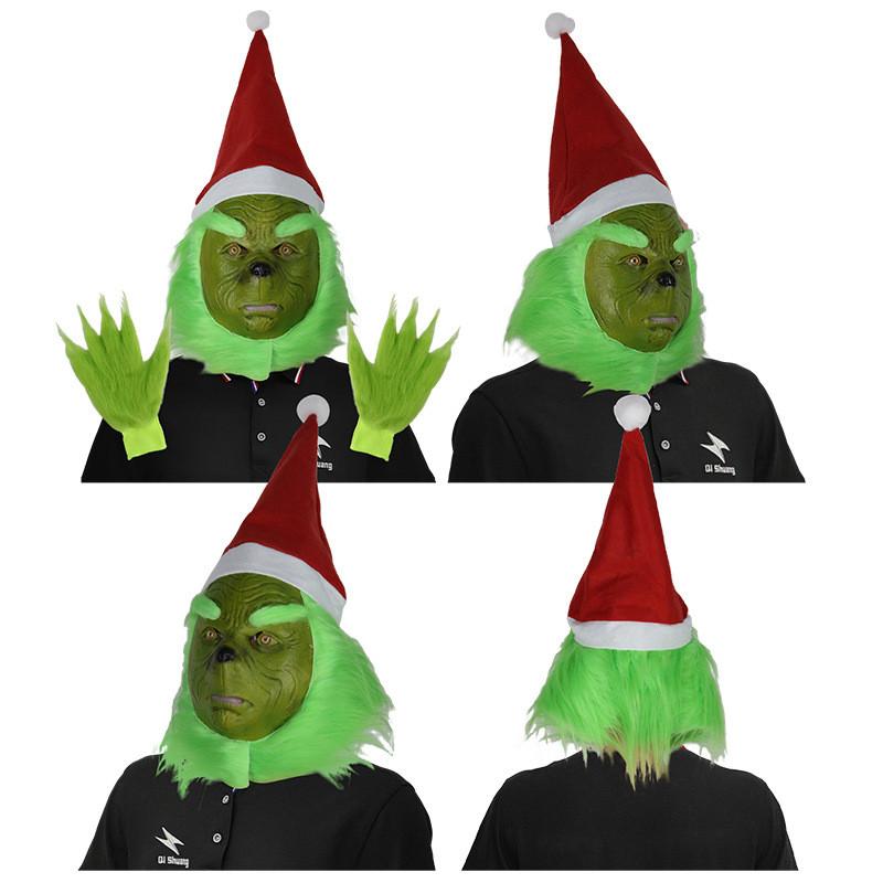 Hilarious Grinch Mask And Green Furry Gloves Set Ideal For Christmas Parties And Halloween Celebrations