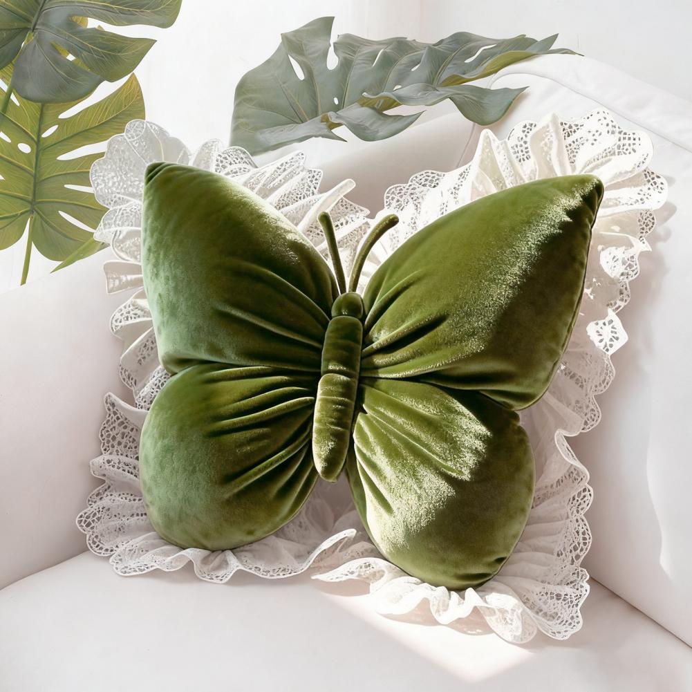 Butterfly Pillow Velvet Butterfly Throw Pillow with Lace Trim Sofa Couch Car Pillow Home Decor Gift for Housewarming
