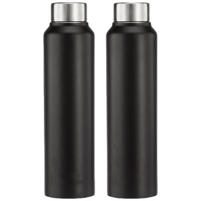 Garrafa de água de aço inoxidável (Pacote de 2) | Aprovado pelo BIS | 900ml (Preto fosco)