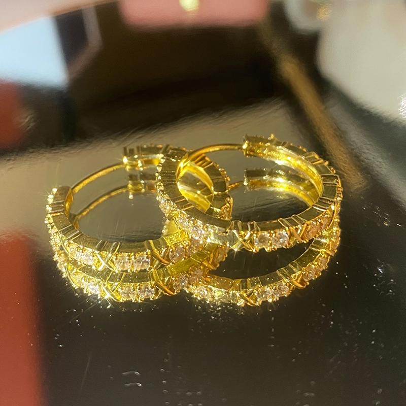 Huitan Fashion Women's Earrings Gold Color Hoops with Cubic Zirconia Simple Stylish Female Metal Earrings Statement Jewelry