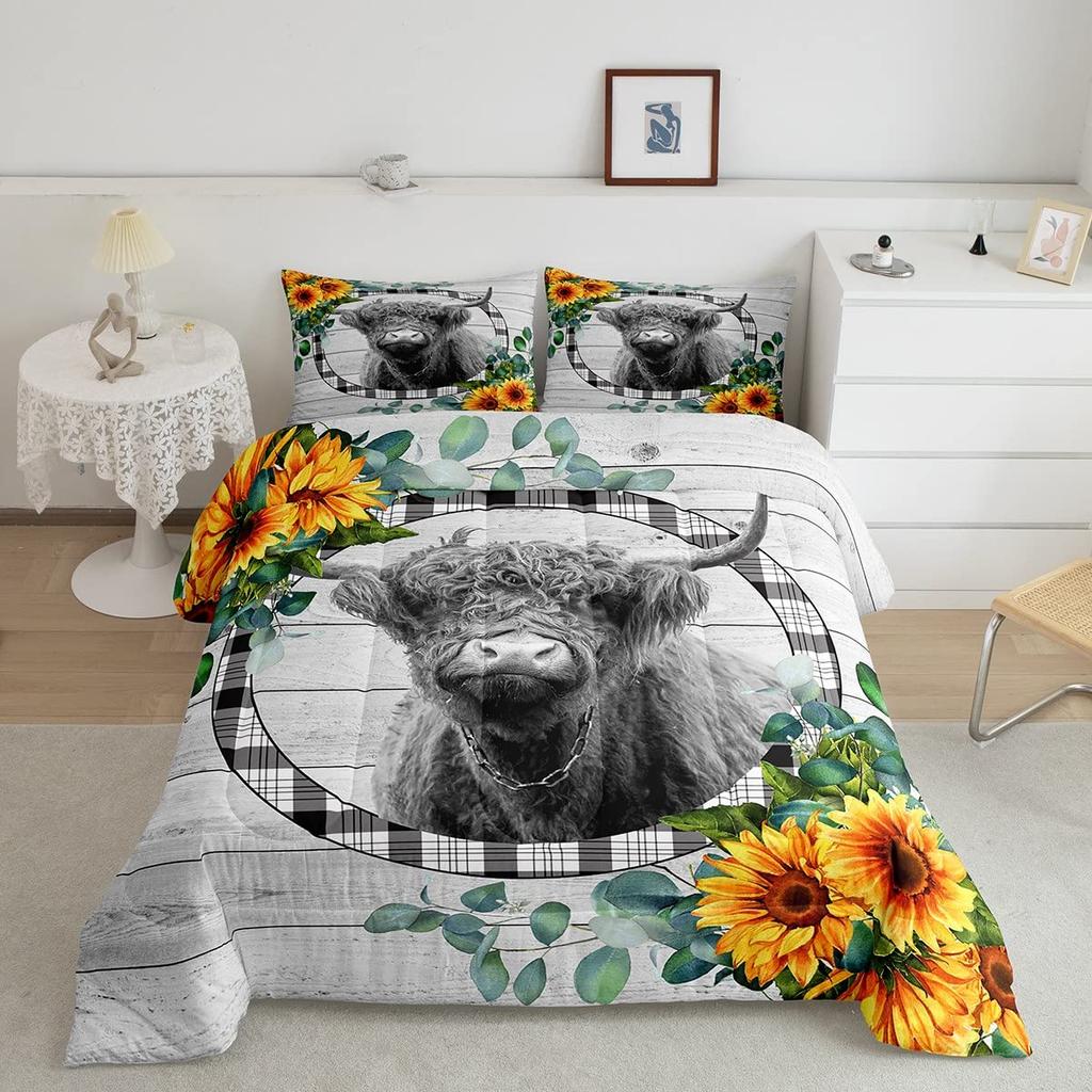 Cow Print Duvet Cover Twin Size, 3 Pieces Cow Bedding Set with 2 Pillowcases, Black and White Comforter Cover Bedroom Decor