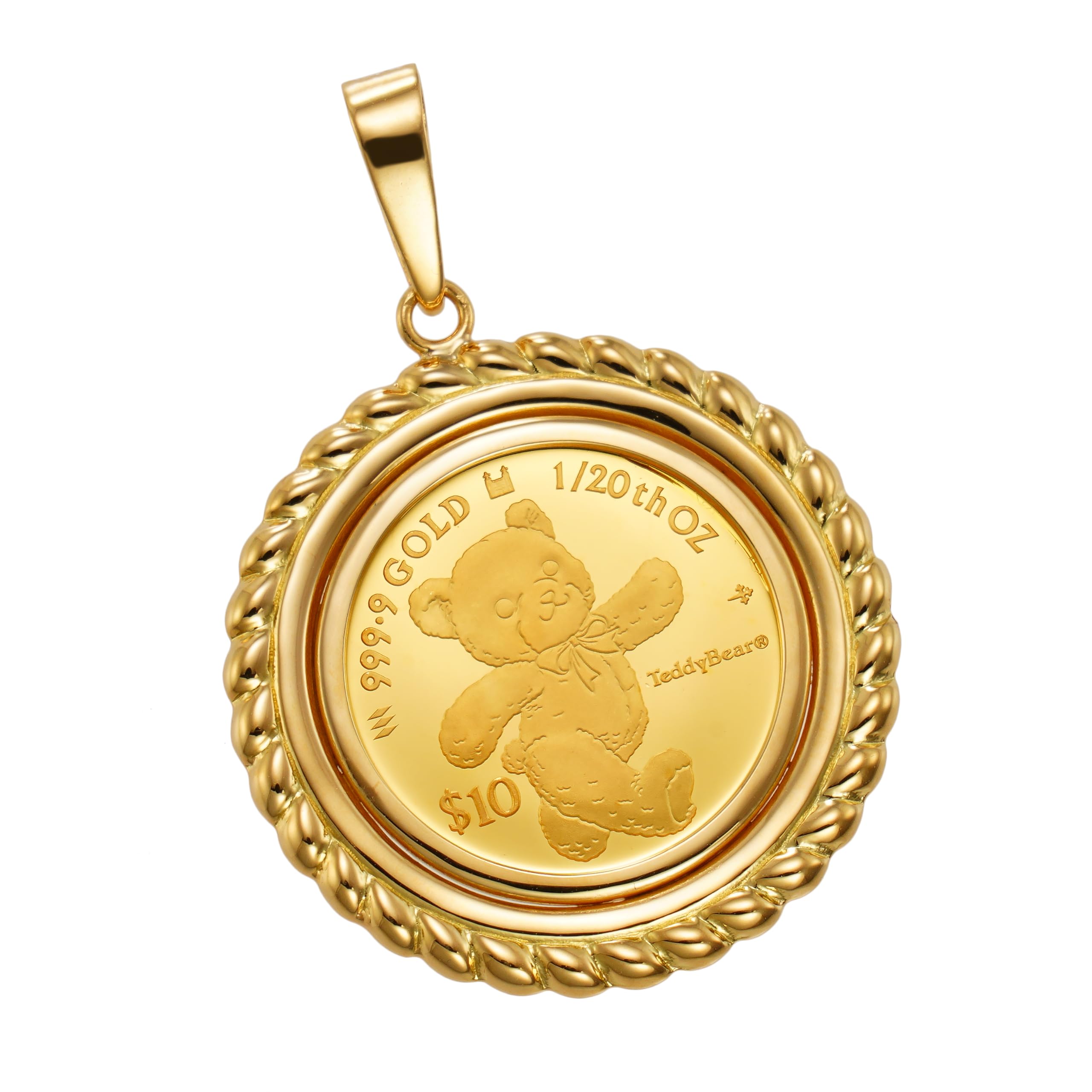 

Підвіска-монета з чистого золота K24 Топ Ведмедик K18 Дизайн Рамка з гравіюванням [SPERANZA] 1/20 унції №13 золотий