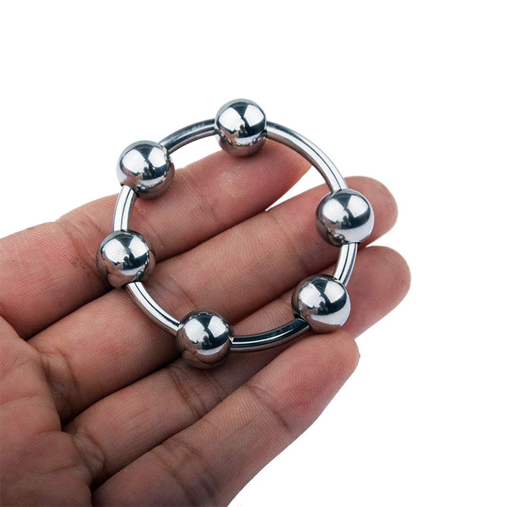 Penis Ring Ring Cock Link Ring with 6 Beads Metal SM Goods Male Toy Stainless Steel Silver Men's