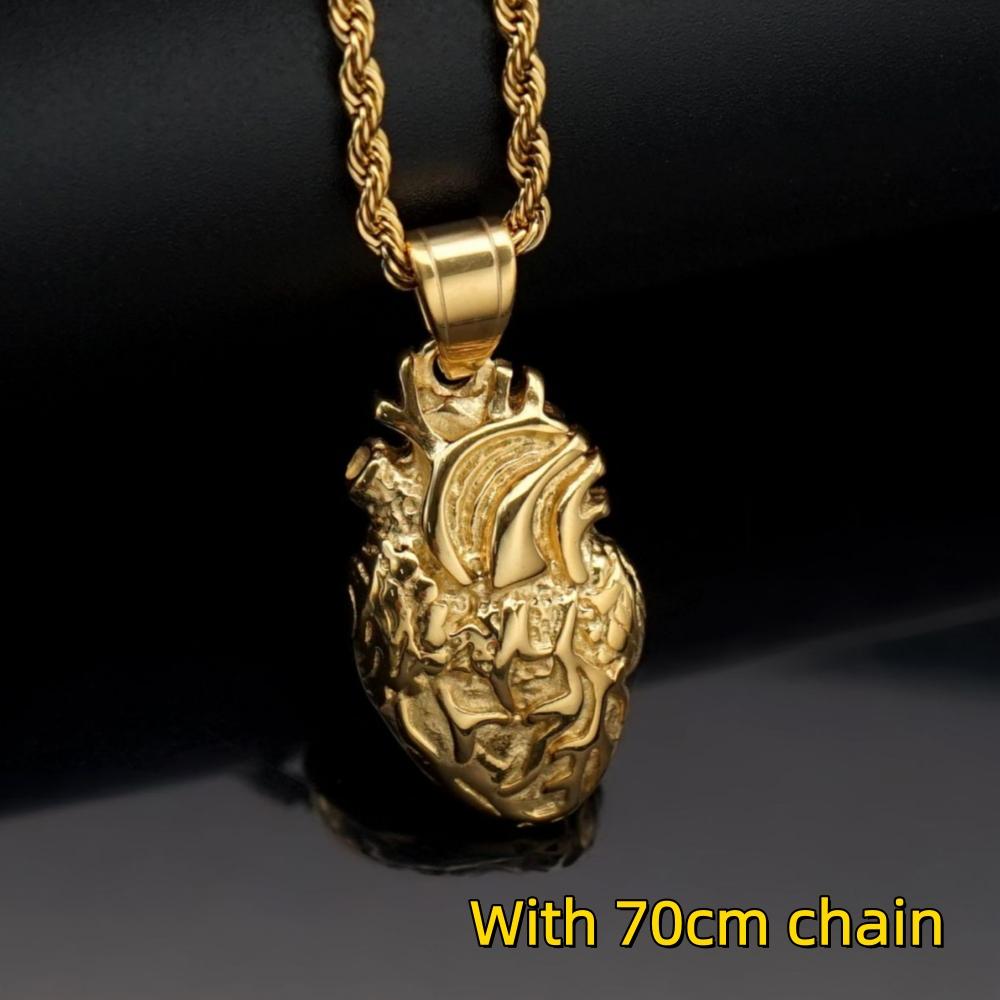 1pc Hip Hop Heart-shaped Pendant Retro Silver Gold Color Charms 316L Stainless Steel Accessories for Man Woman Jewelry Findings