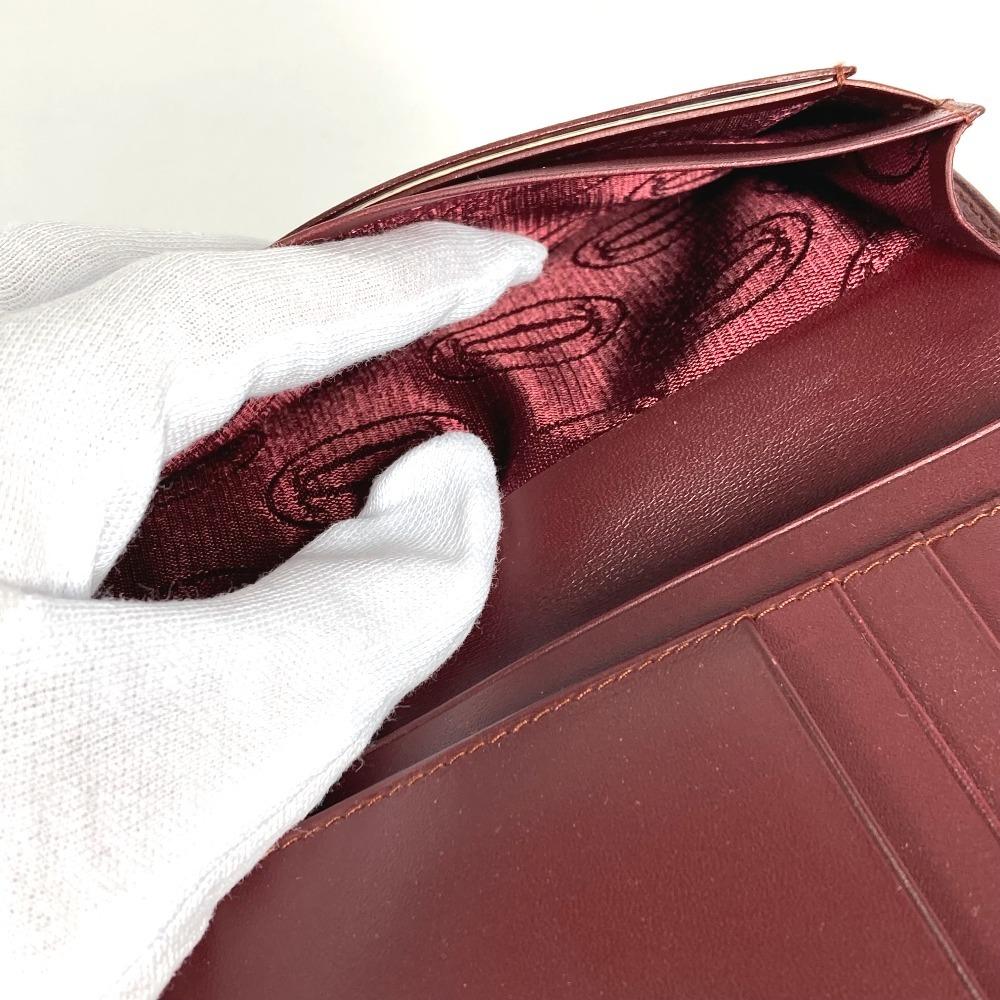 CARTIER Must de Line logo Card Holder Pass Case Card Case Leather wine-red
