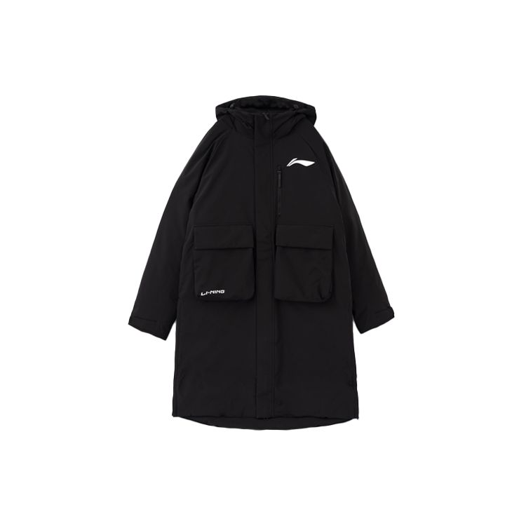 Li-Ning Letter Logo Print Warm Hooded Down Jacket Men Outerwear Black AYMS121-1