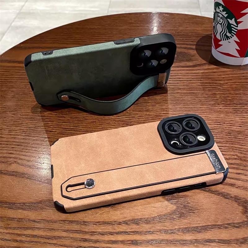 Luxury Suede Fur Leather Wrist Strap Holder Soft Phone Case For iPhone 16 15 11 12 13 14 Pro Max 16 Plus Shockproof Bumper Cover