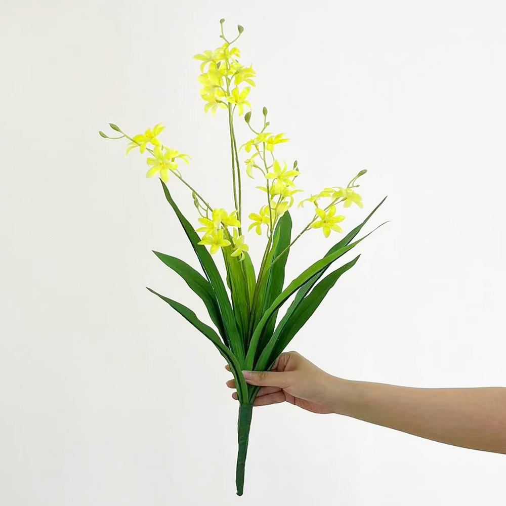 

7 Веток Милан Цветок Весенняя Мелодия Орхидеи С Зелеными Листьями Искусственная Орхидея Фаленопсис Зеленые Растения Домашнее Украшение Свадьба жёлтый