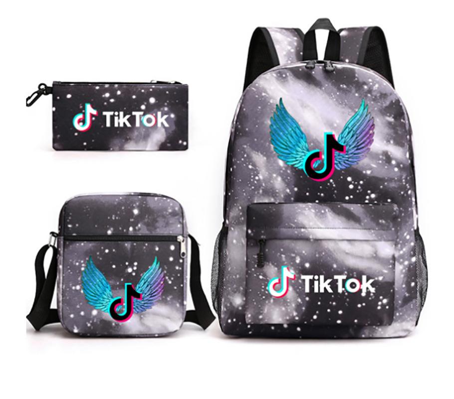 3 Piece School Backpack Set for Students Large Capacity Oxford Cloth Schoolbag with Shoulder Strap and Pencil Case