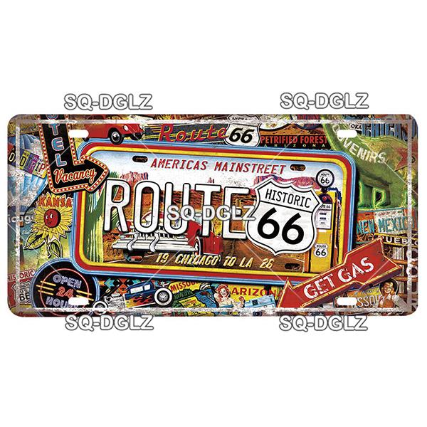 ROUTE 66 Metal Sign Tin Sign Licenses Plate Garage Decor Plaque Vintage Man Cave Bar Pub Club Home Wall Decor Garage Poster