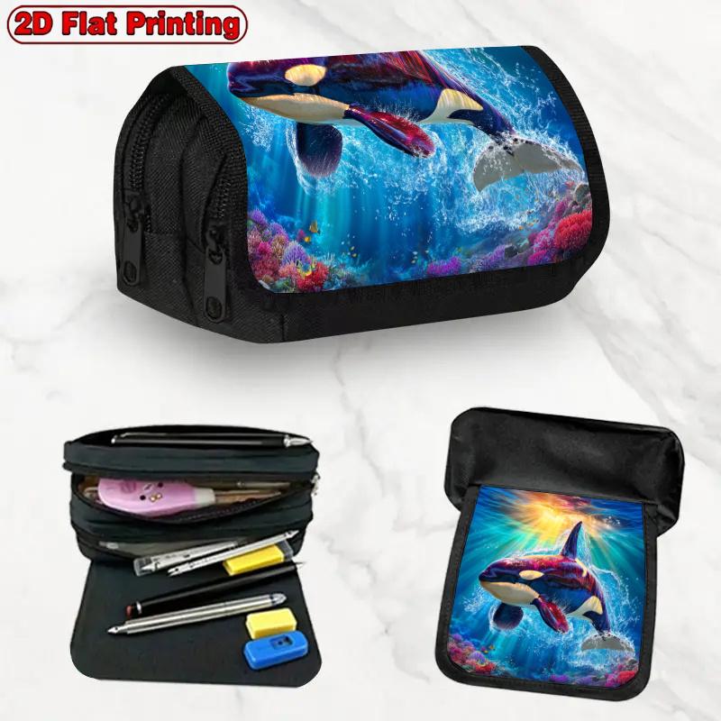 1pc Killer Whale Design Double-Layer Pencil Case with a Large Capacity Zipper Closure, Perfect for School, Office, And Travel. an Ideal Gift for Birth
