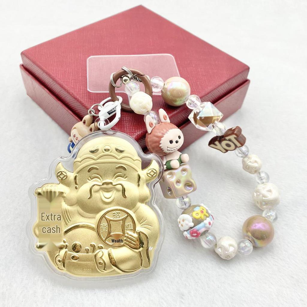 999 Pure Gold God of Wealth Pendant: Versatile Ornament for Phone, Keychain, Car, or Bag
