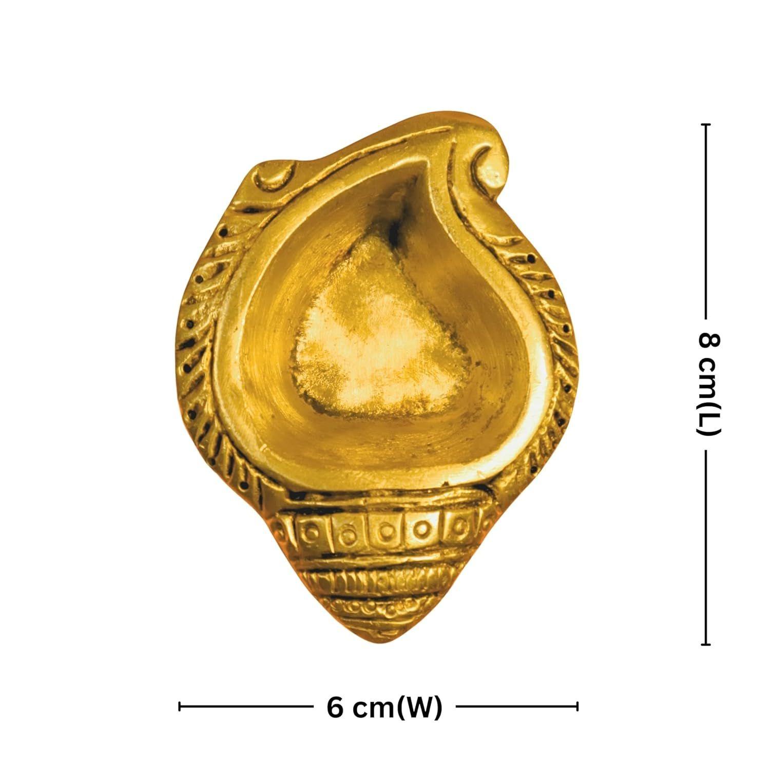 Brass Shankh Shape Diya – 2.5 cm | Antique Golden Finish | Handcrafted Pooja Diya