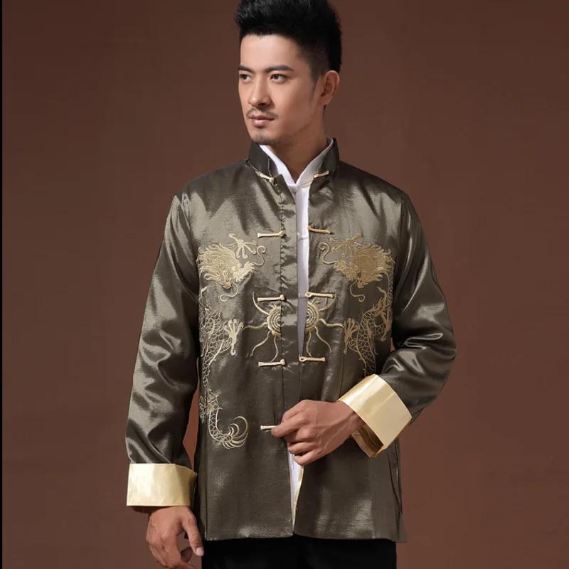 Men Embroidered Tops Chinese Traditional Phoenix Printed Clothes Dragon Tang Suit Clothing Long Sleeve Festival  Jacket