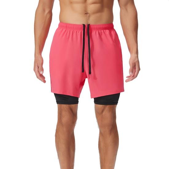 Men Shorts Adjustable Waist Drawstring Fake Two-Piece Design Moisture-Wicking Quick-Drying Running Sport Shorts
