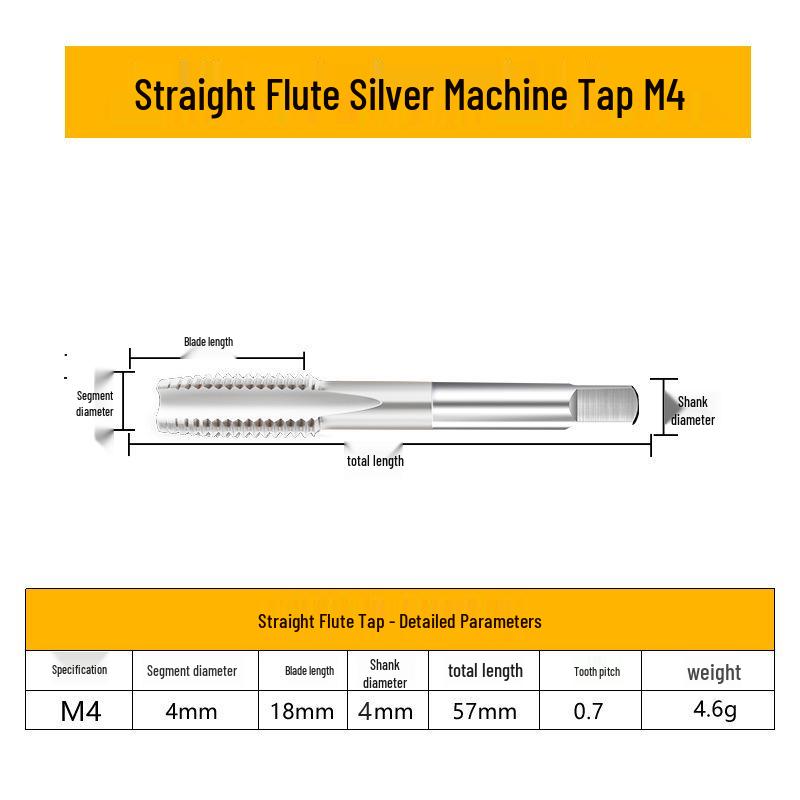 Titanium-Plated M3-M24 Spiral Pointed Thread Tap with Silver Cobalt Coating