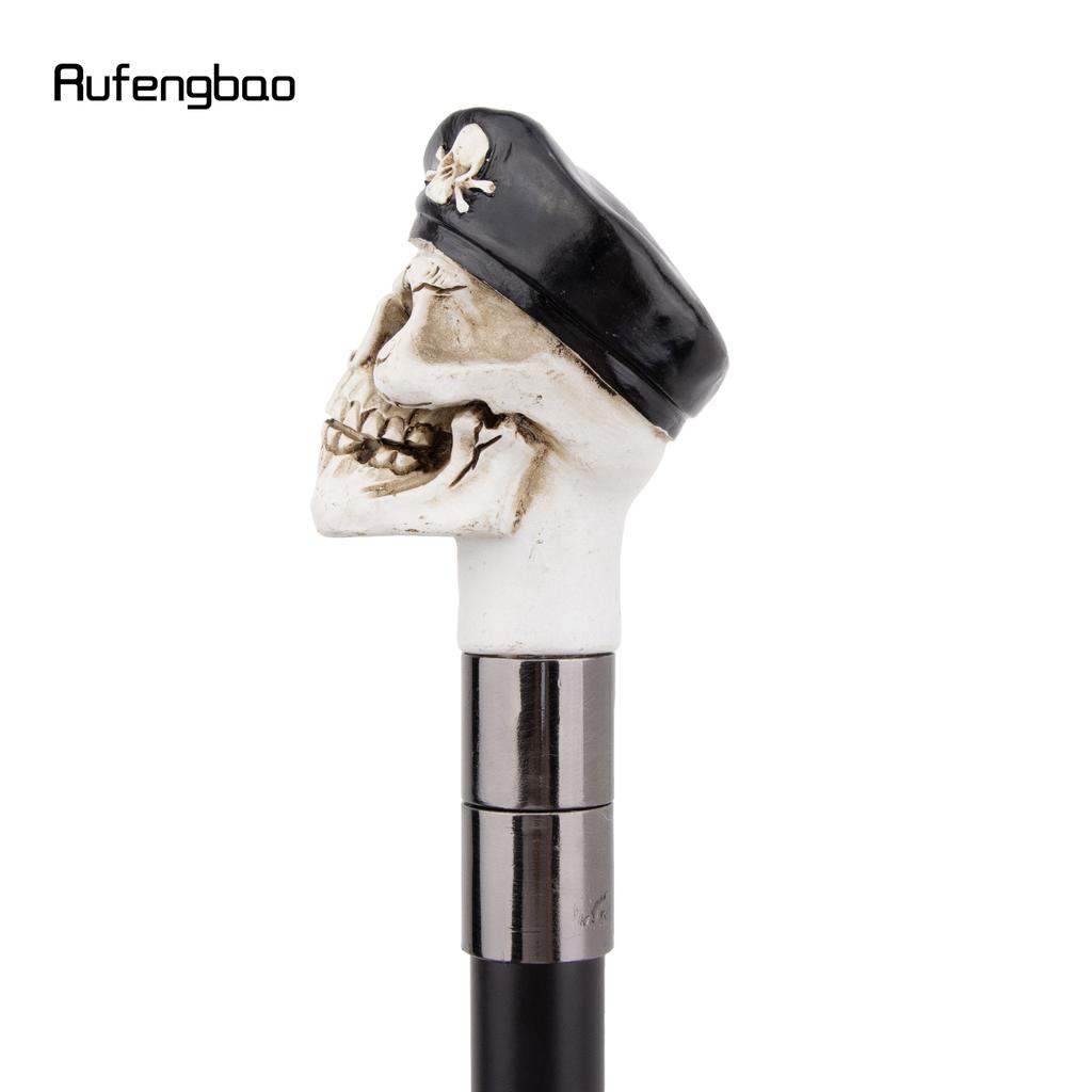 White Resin Skull Hat Head Walking Cane Fashion Decorative Steel Stick Gentleman Elegant Cosplay Cane Knob Crosier 94cm