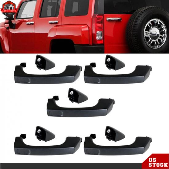 Fit For 2006-2010 Hummer H3 Exterior Outside Door Handle Set of 5 Black Plastic