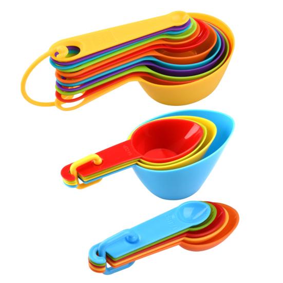 Rainbow Measuring Spoon Cup Set BPA-Free Plastic Baking Tool with Engraved Scales Stackable Dishwasher Safe Essential Kitchen Gadget