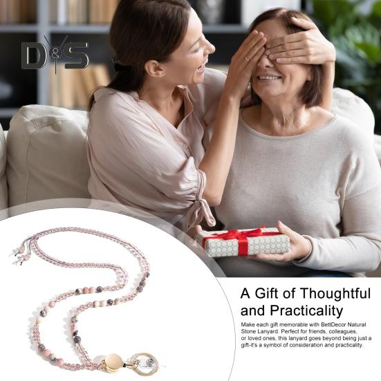 Natural Stone Faux Crystal Card Holder Adjustable ID Lanyard Women Handmade Beaded Badge Holder Lanyard