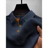Men's Summer Ice Silk Fiber Short Sleeve T-shirt - Breathable Striped Casual Top with Classic Collar and Button Details