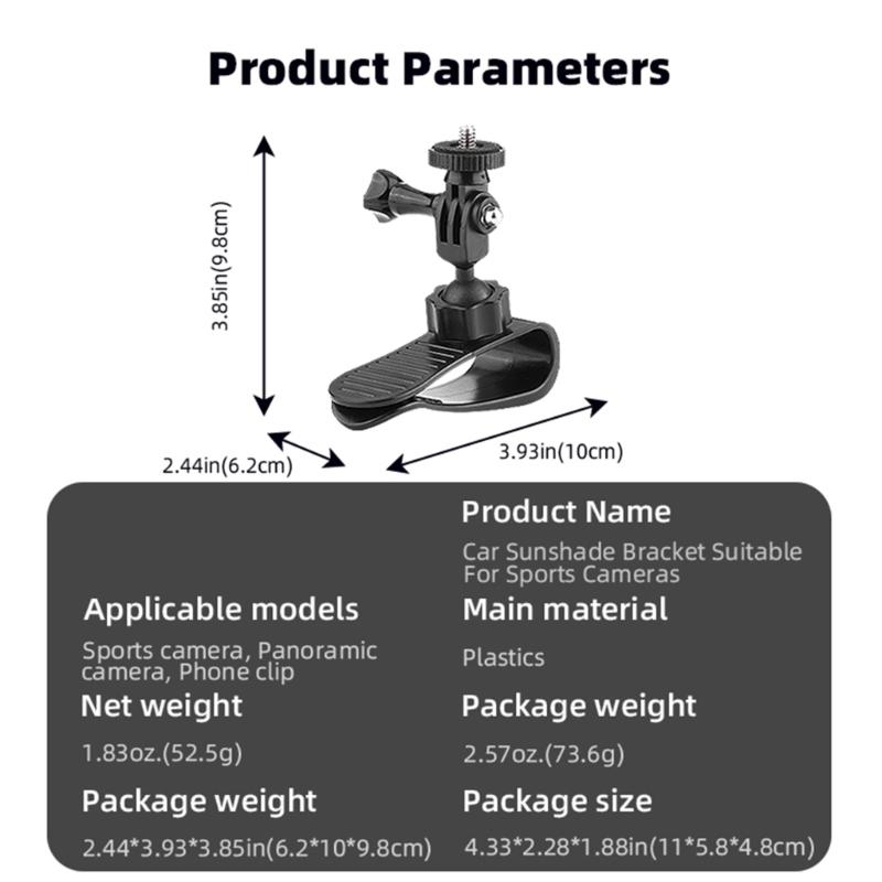 Innovative Car Sunshade Camera Mount Quick Release Clip Mounting Bracket Universal for 360 X3/Action 4 Action Cameras