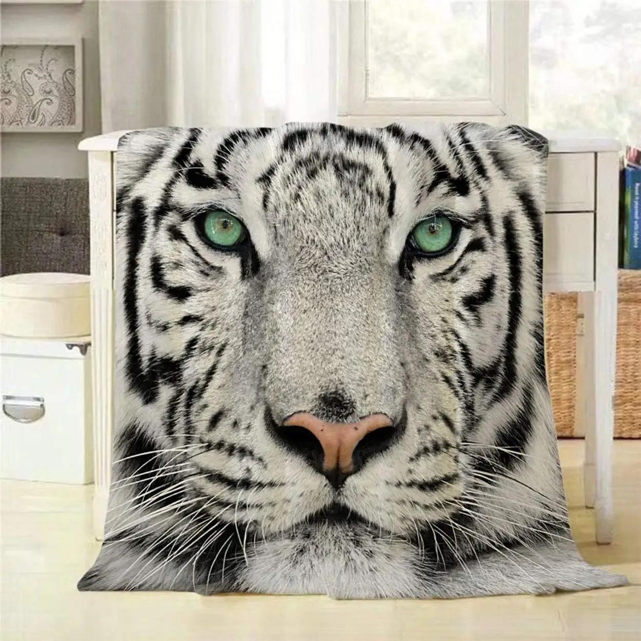 

White Tiger Wild beast digitalprinted polyester Bedroom velvet flannel cover blanket Fleece soft sofa cover blankets for beds 75x100cm
