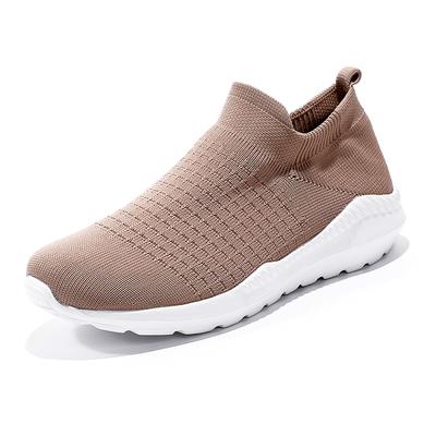 Mens Slip On Sneakers Heighteen Soft Sole Light Weight Casual Shoes Breathable Sport Loafers Shoes Plus Size Khaki Black