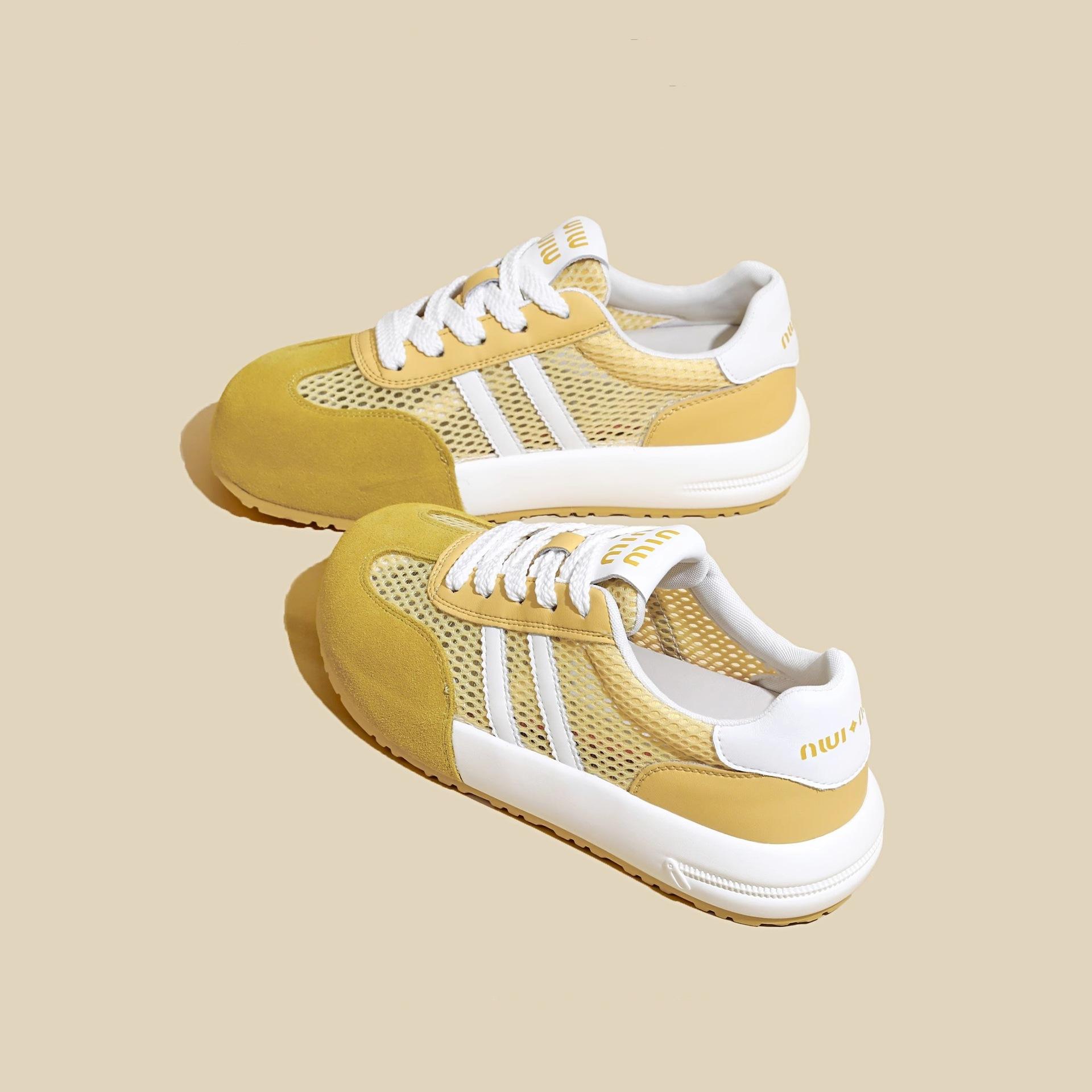 

Mesh German training shoes women s spring and summer 2025 thick-soled light and breathable round head comfortable sports and leisure board shoes 40 жёлтый