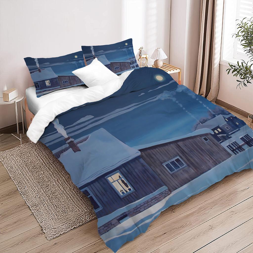 Snowy hut pattern 3d Printed Quilt cover set Home Textiles Polyester Luxury Bedding Set Soft Comfortable Duvet Cover Pillowcases