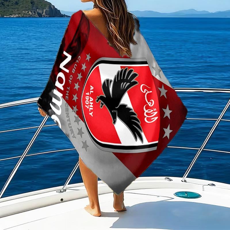 1PC Custom Name Beach Towel Al-Ahly Club Crest Beach Towel, Suitable for Camping, Travel, Beach Accessories, Super Absorbent, Family Gift