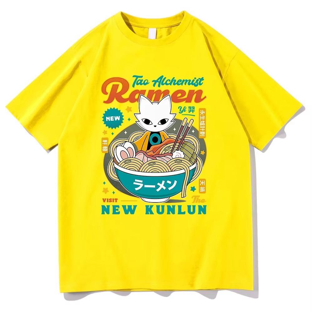 Nine Sols Yi Ramen T Shirt Fashion Men Aesthetic Funny Cute Cat Noodle T-Shirt Unisex High Quality Noodles Cotton Tees Shirts