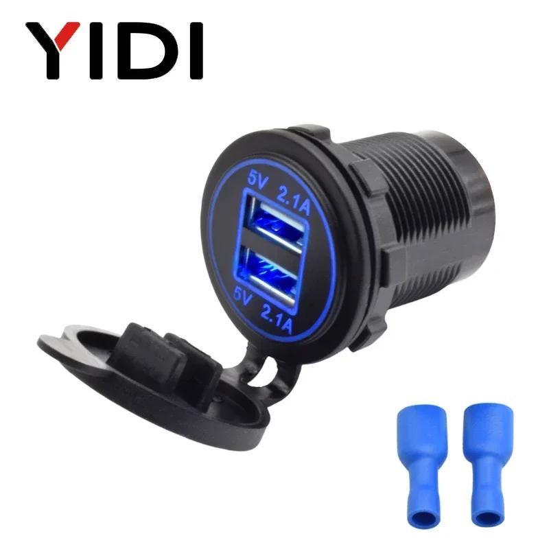 Dual USB Fast Car Charger 4.2A LED Light Display Waterproof Cigarette Lighter Power Socket 12V 24V Motorcycle Auto Truck Boat