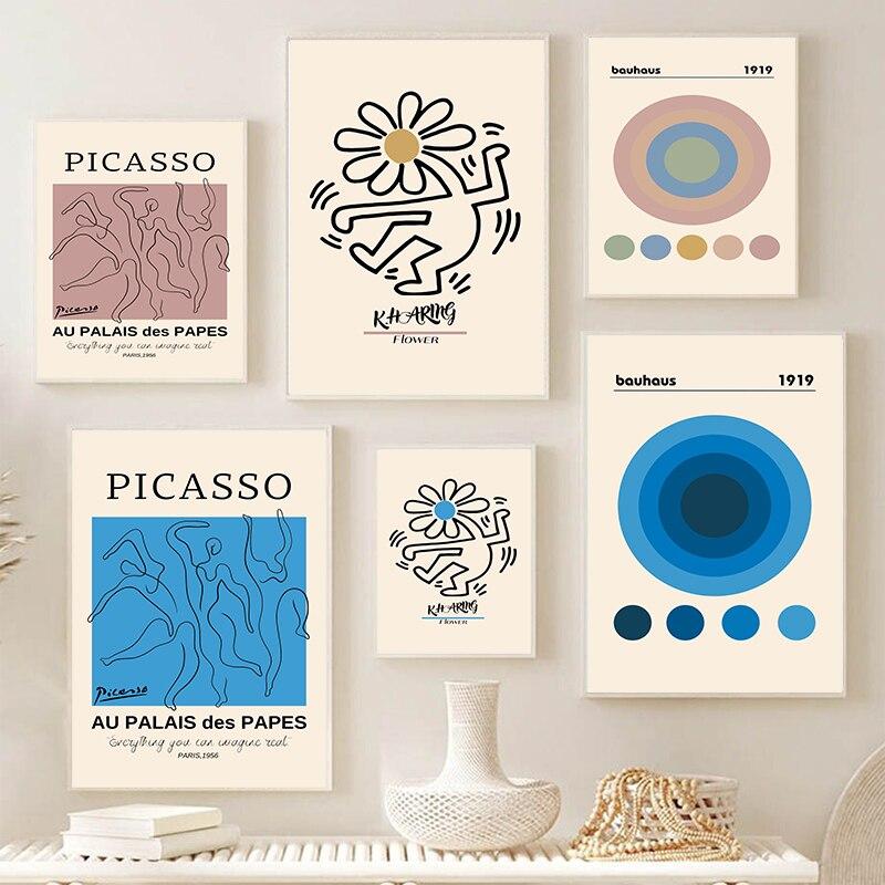 Abstract Picasso Dancer Bauhaus Circular Harlem Wall Art Poster Printing Pink Aesthetics Orange Oil Painting